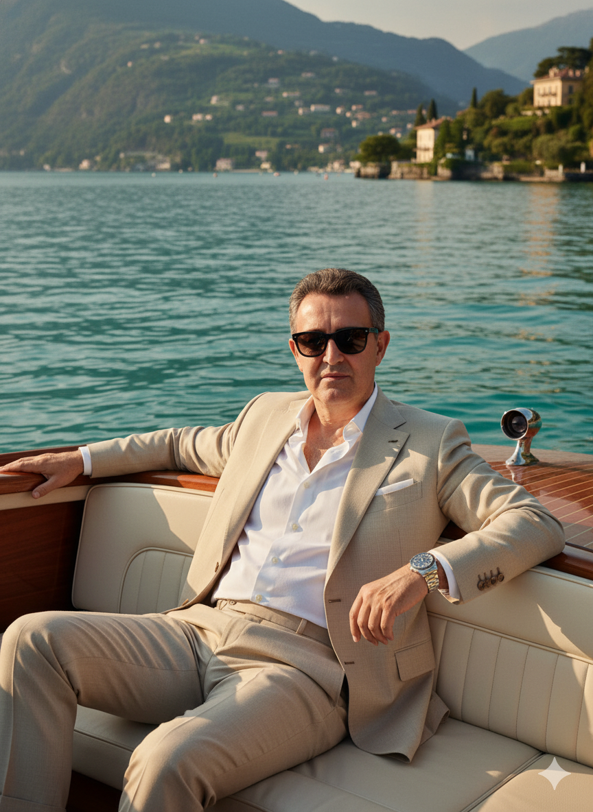 homem elegante num barco