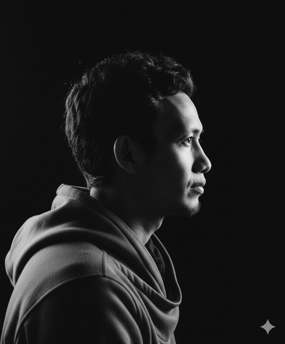 Monochrome side-profile shot